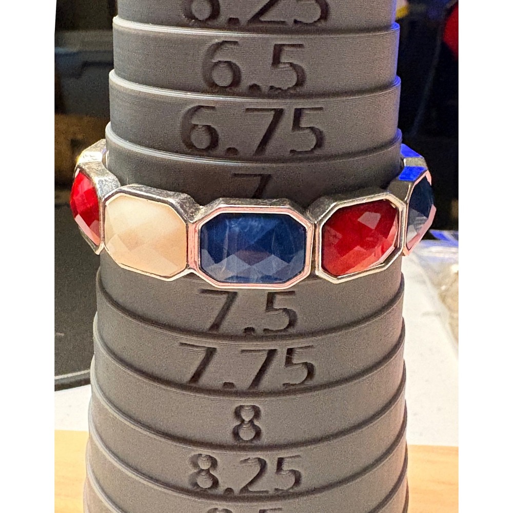 July 4th Stretch Bracelet Women 7in Red White Blue Good Patriotic Faceted Stone